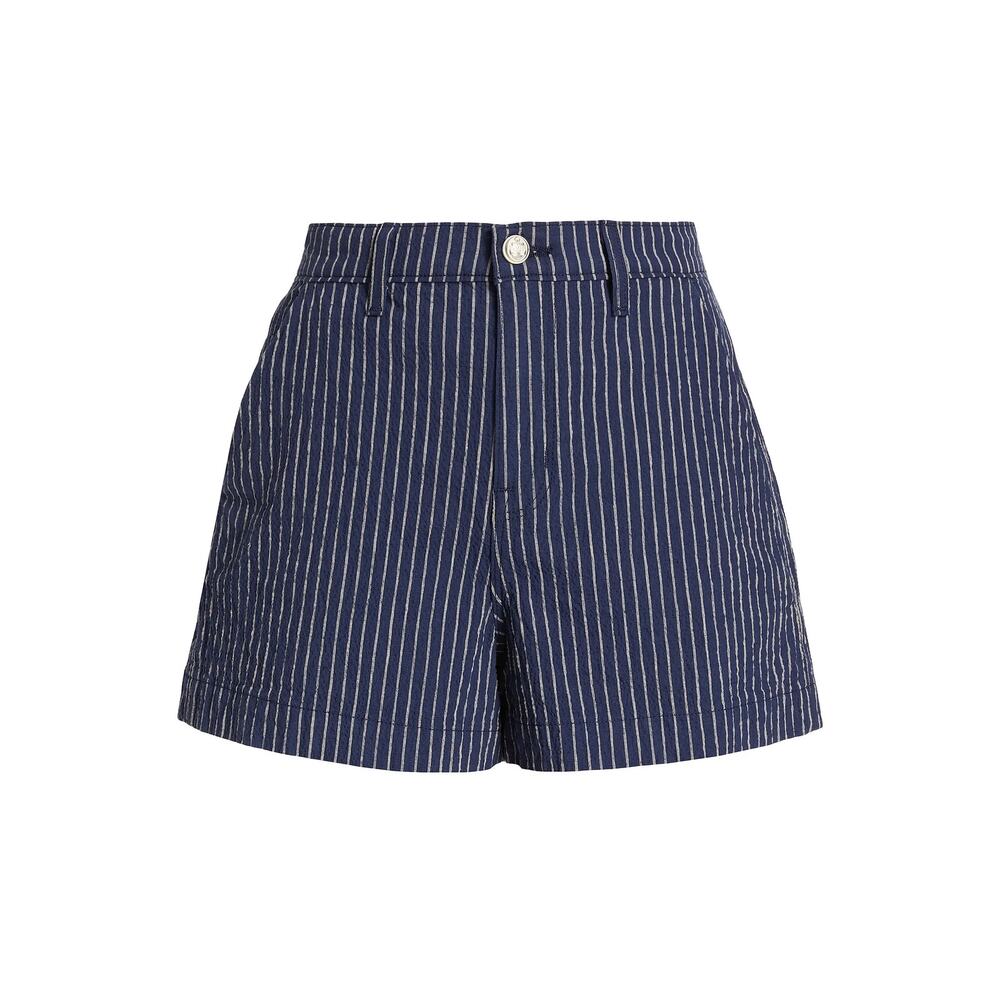 L'AGENCE Jameson High Rise Shorts Size 28 Navy Stripe Seersucker Cotton Linen - Picture 1 of 16